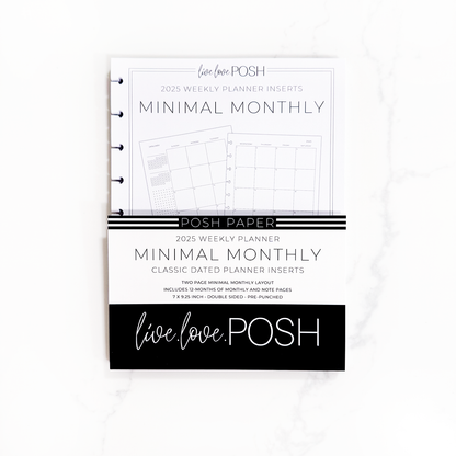 LLP: "2025 Minimal Monthly" Planner Inserts for Classic Disc Bound Planners