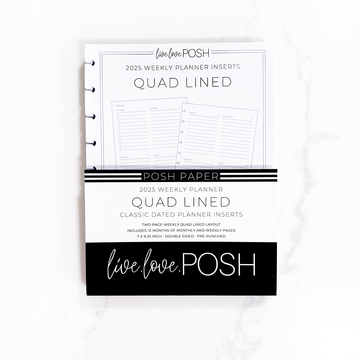 LLP: "2025 Quad Lined Weekly" Planner Inserts for Classic Disc Bound Planners