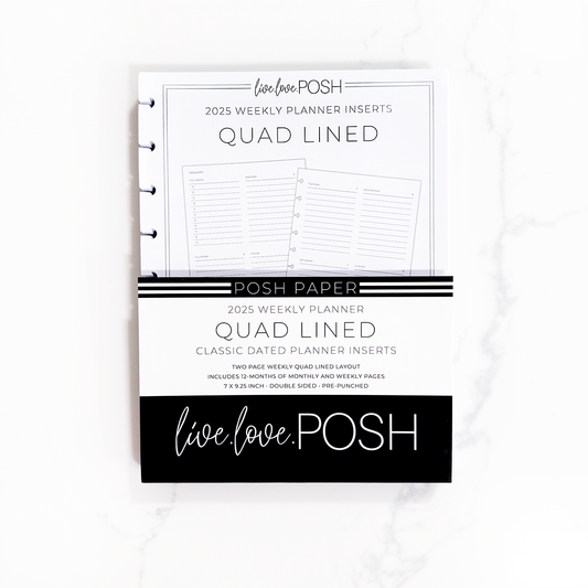 LLP: "2025 Quad Lined Weekly" Planner Inserts for Classic Disc Bound Planners