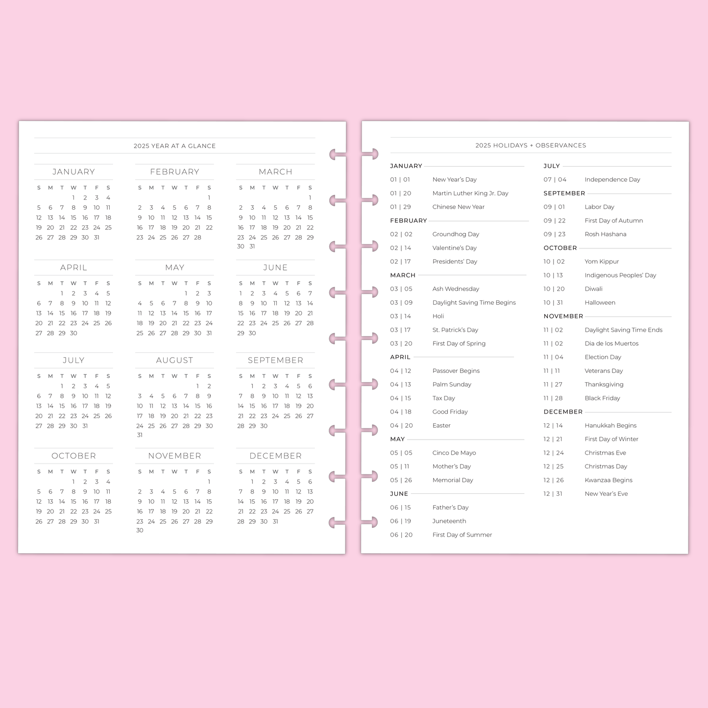 LLP: "2025 Quad Lined Weekly" Planner Inserts for Classic Disc Bound Planners