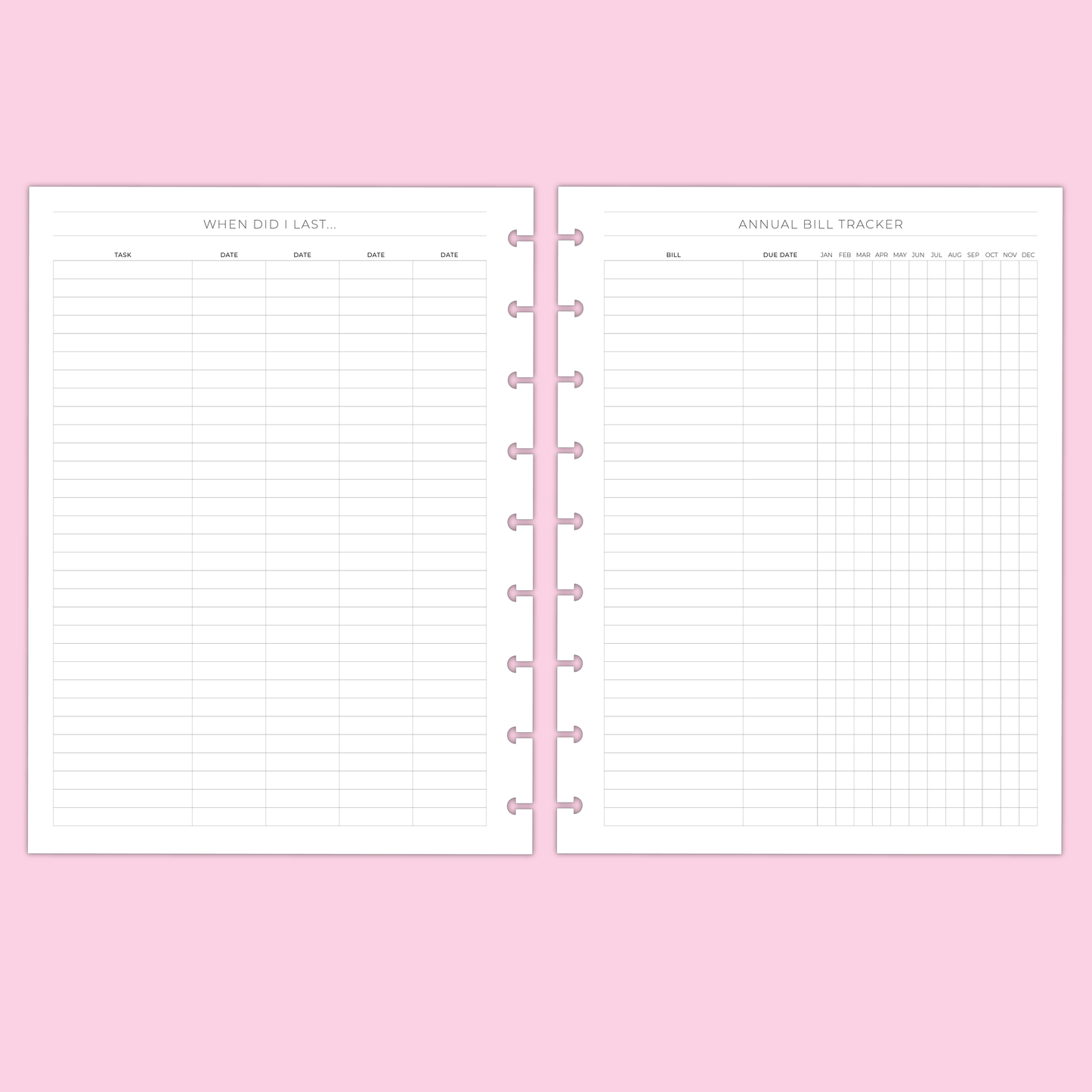 LLP: "2025 Minimal Monthly" Planner Inserts for Classic Disc Bound Planners