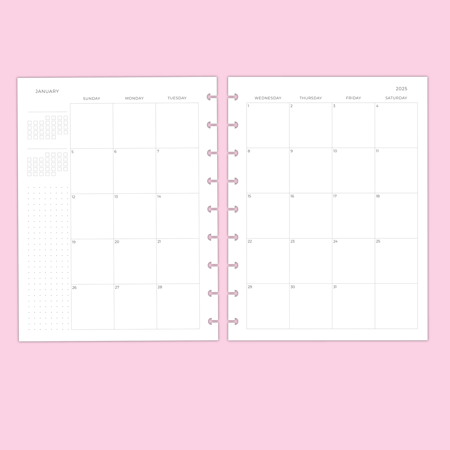 LLP: "2025 Minimal Monthly" Planner Inserts for Classic Disc Bound Planners