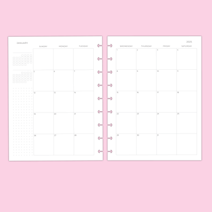 LLP: "2025 Minimal Monthly" Planner Inserts for Classic Disc Bound Planners