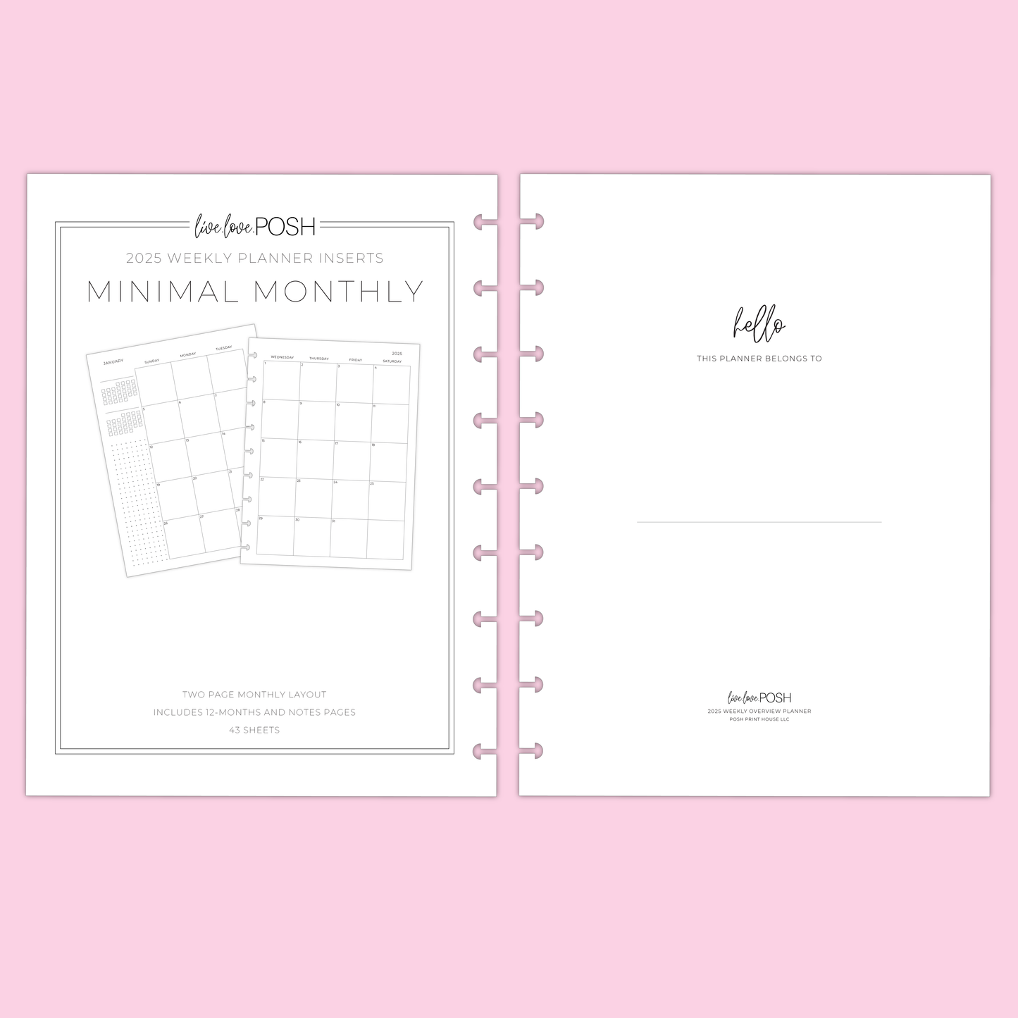 LLP: "2025 Minimal Monthly" Planner Inserts for Classic Disc Bound Planners