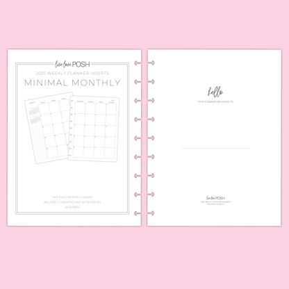 LLP: "2025 Minimal Monthly" Planner Inserts for Classic Disc Bound Planners