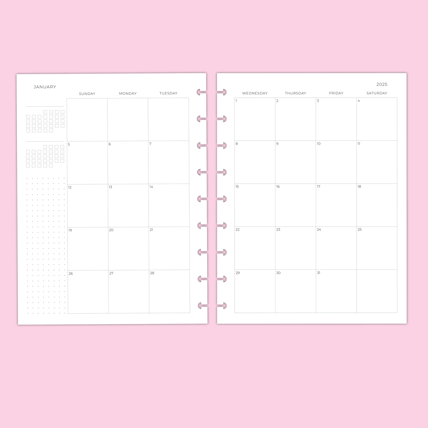 LLP: "2025 Minimal Monthly" Planner Inserts for Classic Disc Bound Planners