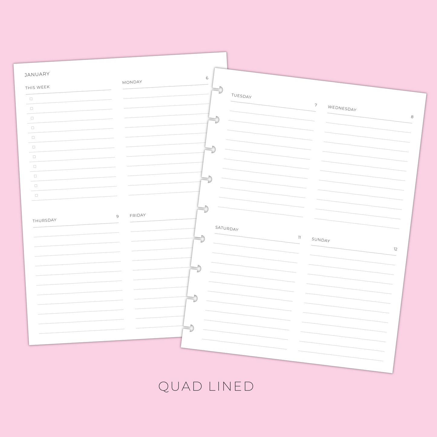 LLP: "2025 Quad Lined Weekly" Planner Inserts for Classic Disc Bound Planners