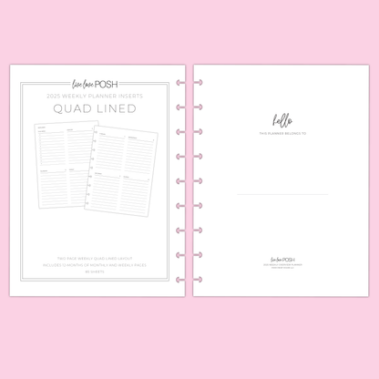 LLP: "2025 Quad Lined Weekly" Planner Inserts for Classic Disc Bound Planners